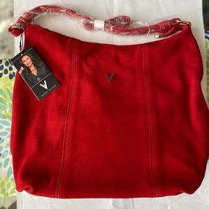 Vanessa Williams Red Shoulder Hobo Bag with V Logo